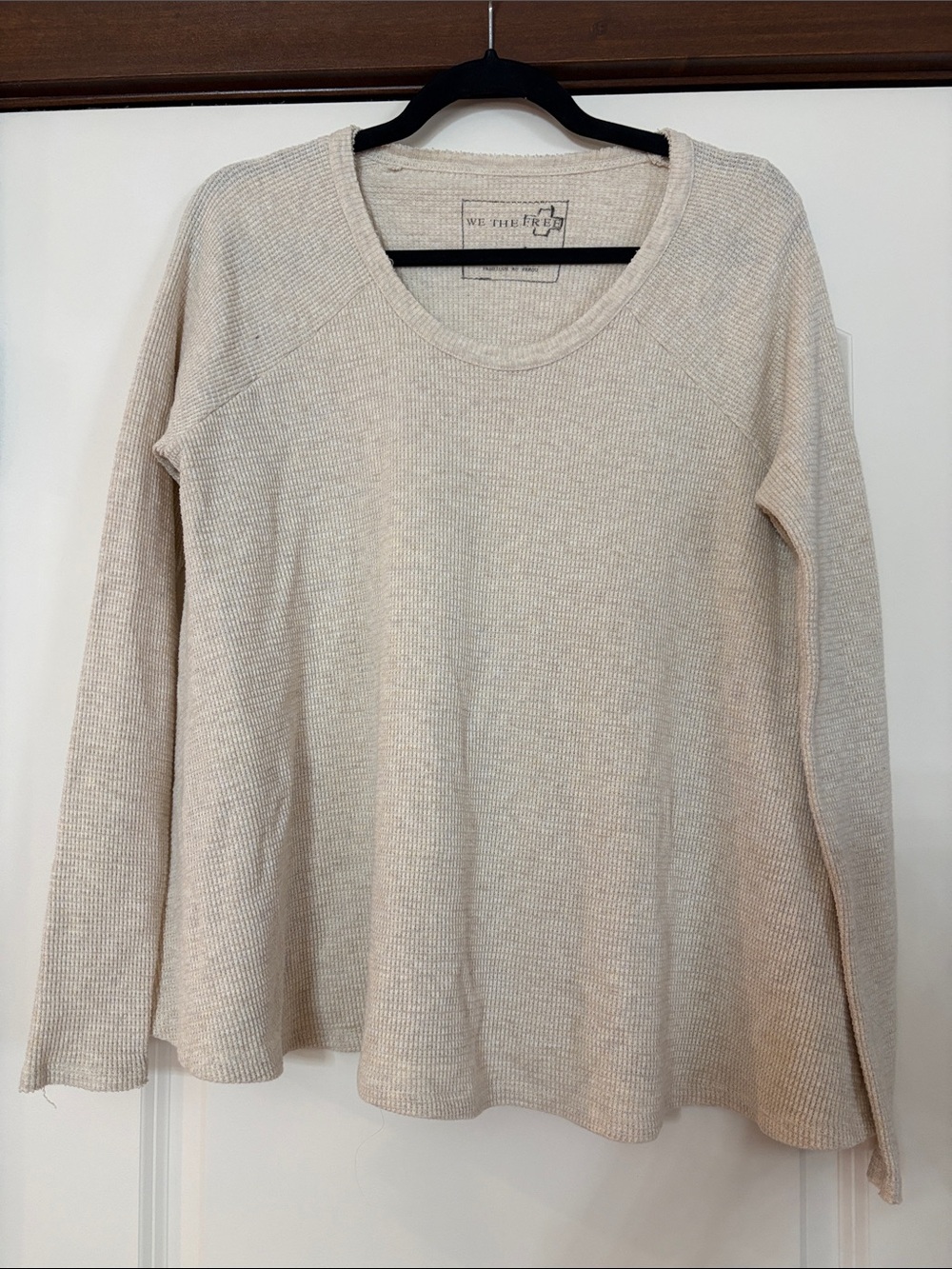 We The Free Cream Ribbed Long-Sleeve Knit Top